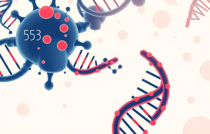 p53 protein interacting with DNA strand illustration